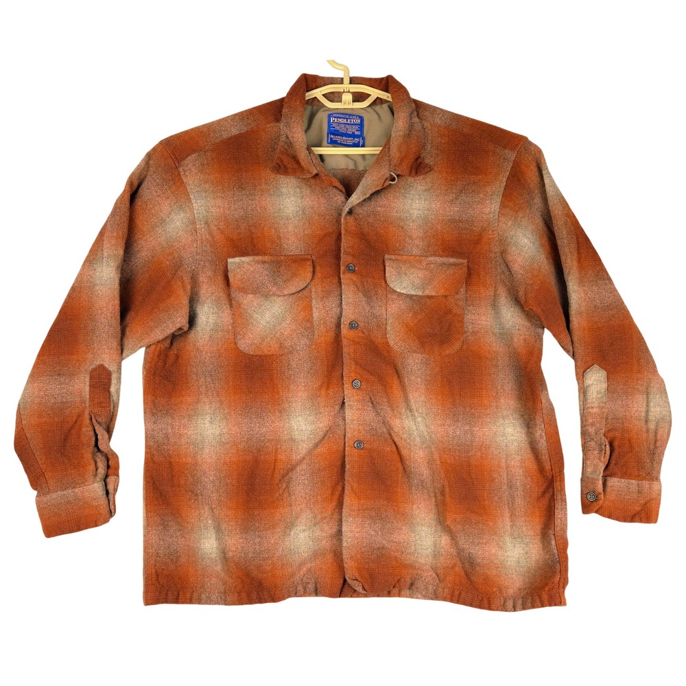 Pendleton Board Shirt Jac Mens XXL Orange Plaid Wool Flannel Shirt Jacket Ombre